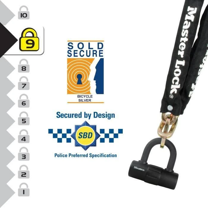Masterlock MASTER LOCK Grūdinto plieno spyna juodu nailoniniu apvalkalu su "U" formos mini užraktu ir 4 raktais