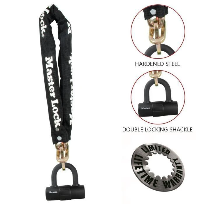 Masterlock MASTER LOCK Grūdinto plieno spyna juodu nailoniniu apvalkalu su "U" formos mini užraktu ir 4 raktais