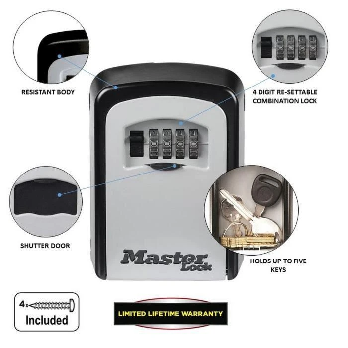 Master Lock Skaitmeninis sieninis seifas raktams su kodiniu užraktu, pakabinamas