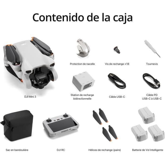 Dronas DJI Mini 3 Fly More Combo su DJI RC valdymo pultu ir papildomais aksesuarais