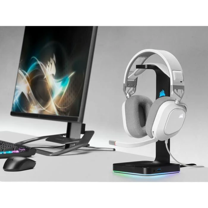 Corsair Ausinės Žaidimams HS80 RGB Su mikrofonu, Baltos, Over-Ear Su laidu