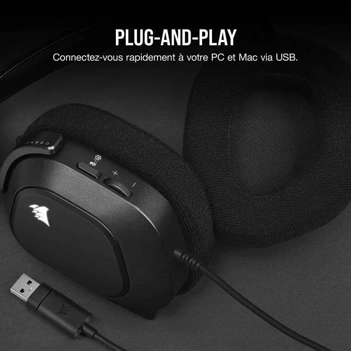 Žaidimų ausinės Corsair HS80 RGB Carbon, Juodos
