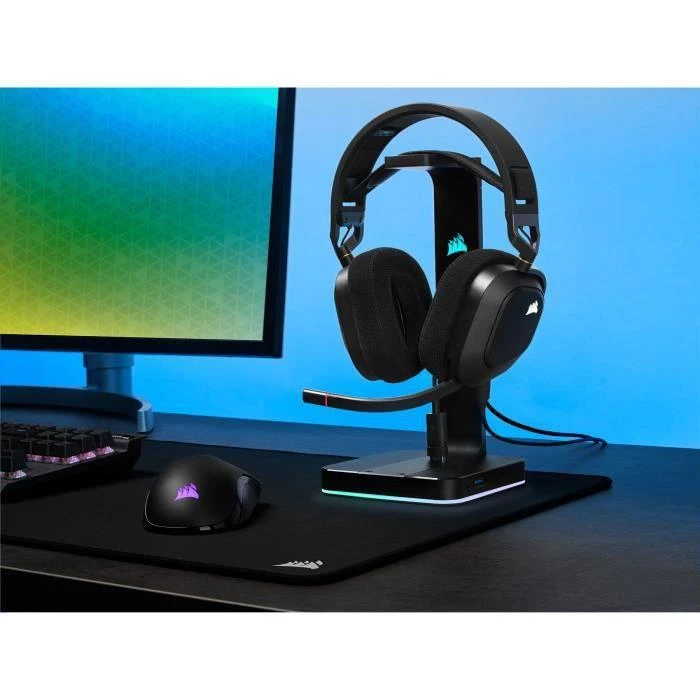 Belaidės Premium Žaidimų Ausinės Corsair HS80 RGB, Spatial Audio, Anglies spalvos