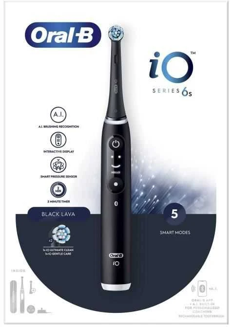 Oral-B Elektrinis dantų šepetėlis | iO6s | Įkraunamas | Suaugusiems | Šepetėlių skaičius galvutės įeina 1 | Number of teeth brushing modes 5 | Juodas Lava