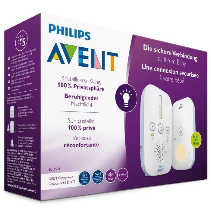 PHILIPS AVENT SCD503 / 26 DECT kūdikių monitorius – šviesiai mėlyna ir balta