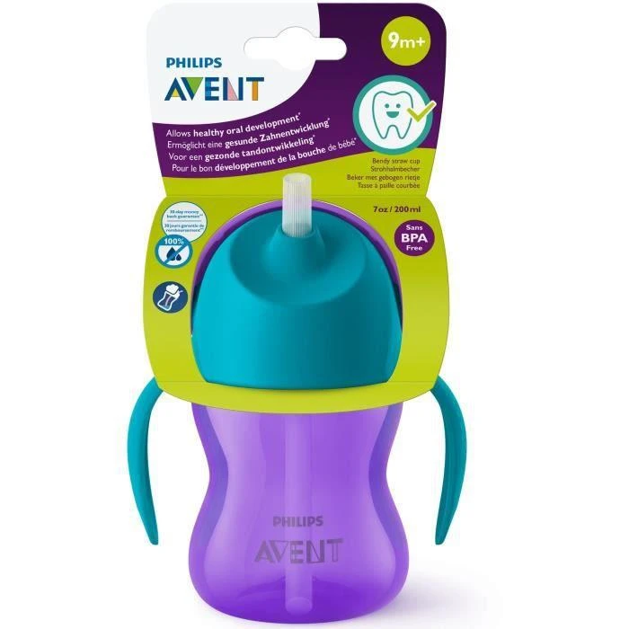 „Philips Avent“ – šiaudelių puodeliai, lankstus šiaudelių puodelis, 200 ml / 7 uncijos, 9 mėn.+, 1 vnt. pakuotė