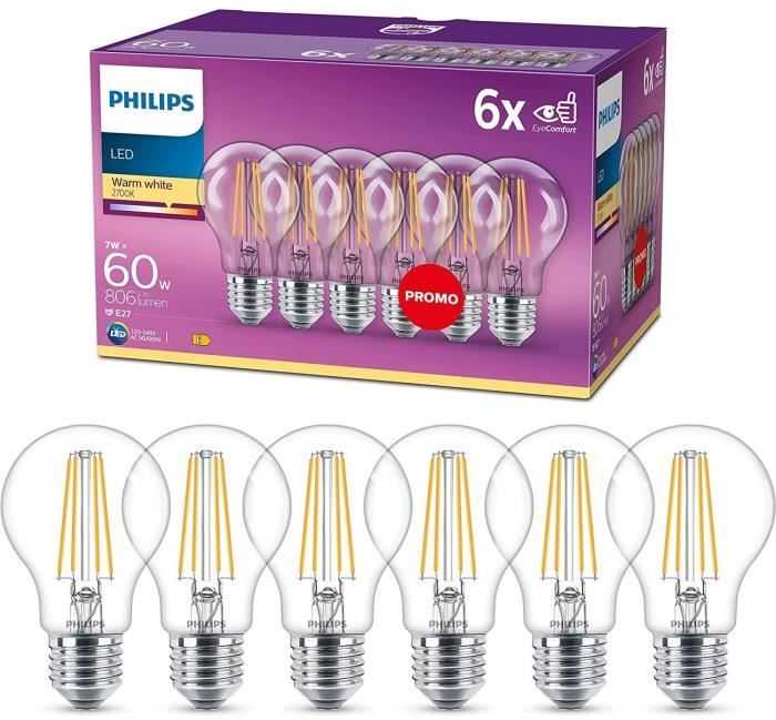 „Philips Classic“ lemputė E27 6 W (60 W) WW, 6 vnt. pakuotėje