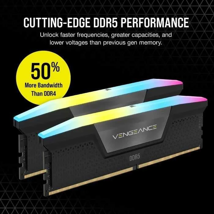 Operatyvioji atmintis (RAM) CORSAIR VENGEANCE RGB 32GB 2x16GB DDR5 5200MHz DIMM Unbuffered 40-40-40-77 XMP 3.0 Juodas Heatspreader RGB LED 1.25V