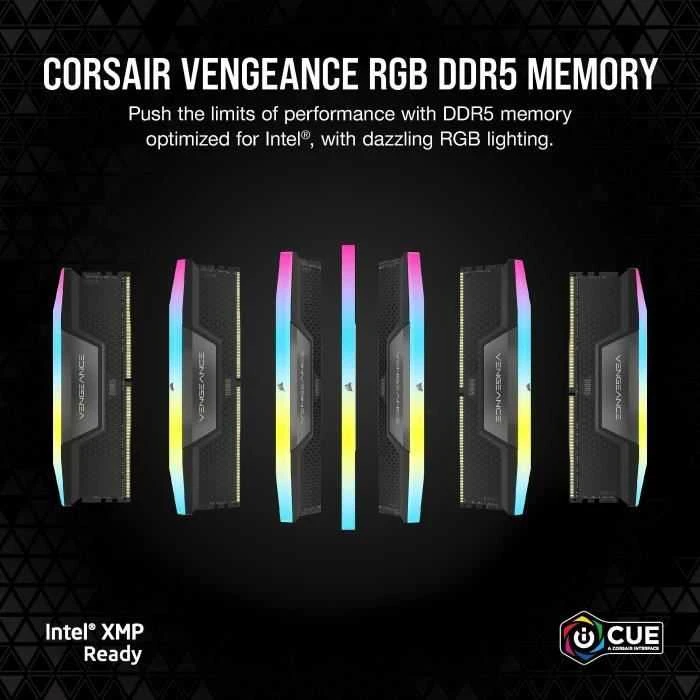 Operatyvioji atmintis (RAM) CORSAIR VENGEANCE RGB 32GB 2x16GB DDR5 5200MHz DIMM Unbuffered 40-40-40-77 XMP 3.0 Juodas Heatspreader RGB LED 1.25V