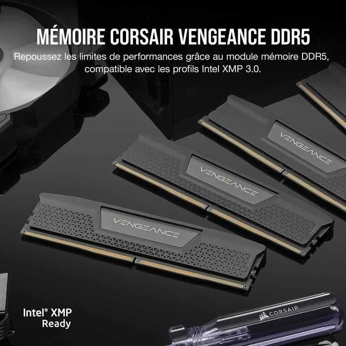 RAM CORSAIR DDR5 7200MT/s 32GB 2x16GB DIMM be buferio 34-44-44-96 OC PMIC XMP 3.0 VENGEANCE DDR5 1.45V, skirta Intel 700 serijai