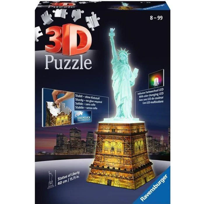 3D galvosūkis Laisvės statula su šviesomis - RAVENSBURGER dėlionė