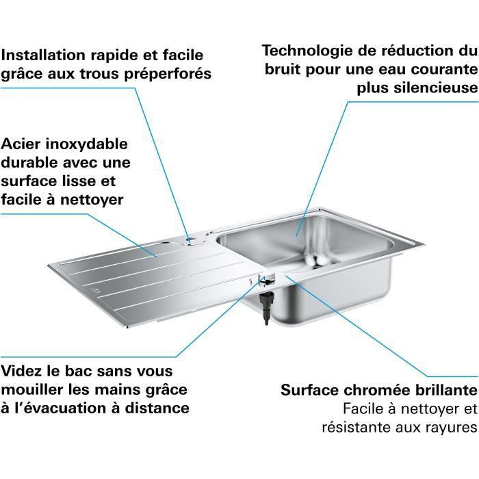 GROHE K500 Køkkenvask, rustfrit stål, nedfæld/planlim, 965x500mm