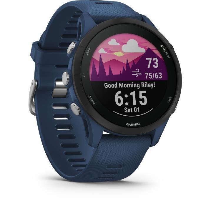 Išmanusis laikrodis Garmin Forerunner 255, Juodos spalvos apvadas su mėlynos spalvos silikoniniu dirželiu, 46mm