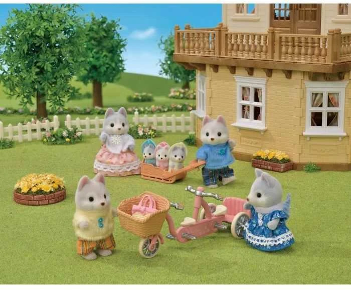 Sylvanian Families Epoch Figūrėlės husky šuniukai su dviračiu rinkinys