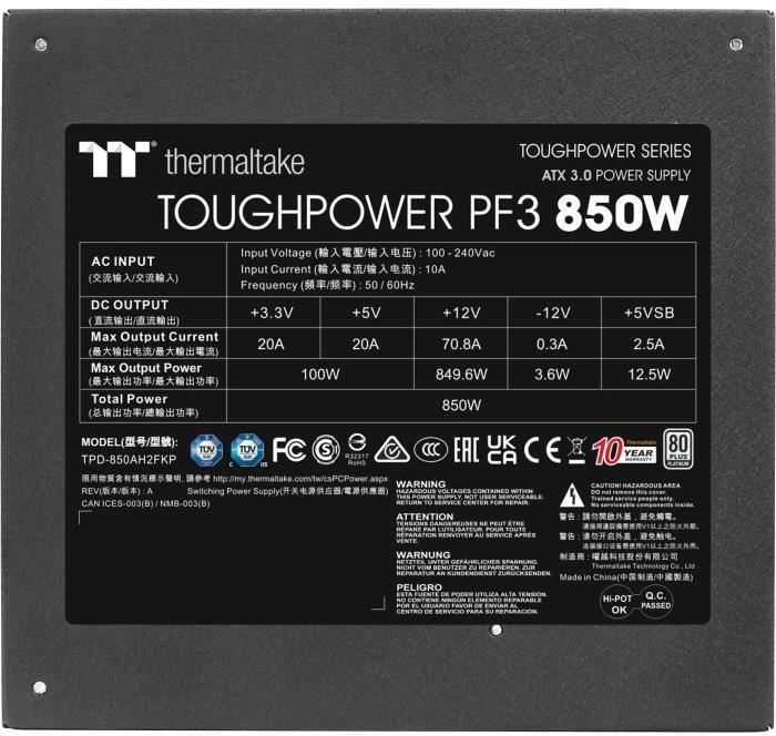 Maitinimo šaltinis Thermaltake Toughpower PF3 850W Platinum