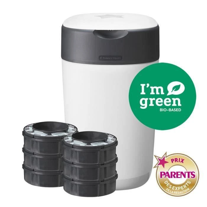 TOMMEE TIPPEE SANGENIC TWIST AND CLICK ADVANCED SAUSKELNIŲ KONTEINERIO IR 6 VNT. KASEČIŲ RINKINYS, Baltas