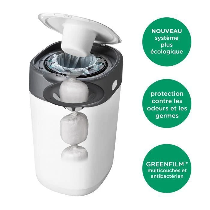 TOMMEE TIPPEE SANGENIC TWIST AND CLICK ADVANCED SAUSKELNIŲ KONTEINERIO IR 6 VNT. KASEČIŲ RINKINYS, Baltas