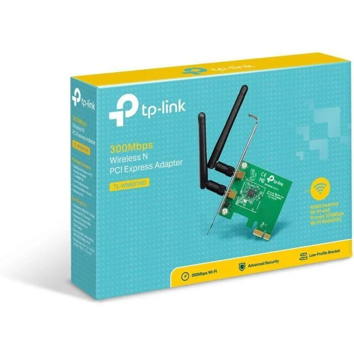 TP-LINK 300MBit/s WLAN-N PCI Express adapteris Atheros-Chipsatz 2T2R 2,4GHz 802.11b/g/n 2 nuimamos antenos