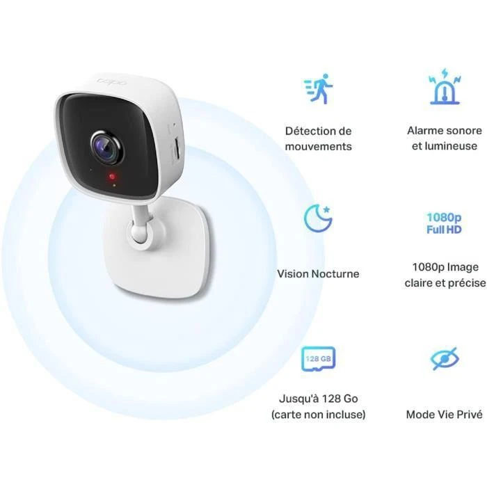 TP-LINK Tapo C100 Namų apsauga WiFi kamera Dienos / nakties vaizdas 1080p Full HD raiška Micro SD kortelės saugykla Iki 128GB H.264 vaizdo įrašo