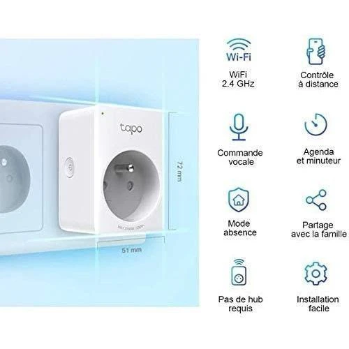TP-Link Tapo P100 (1 pakuotė) išmanusis WiFi mini lizdas (2300 W, 10 A, 2,4 GHz, BT)