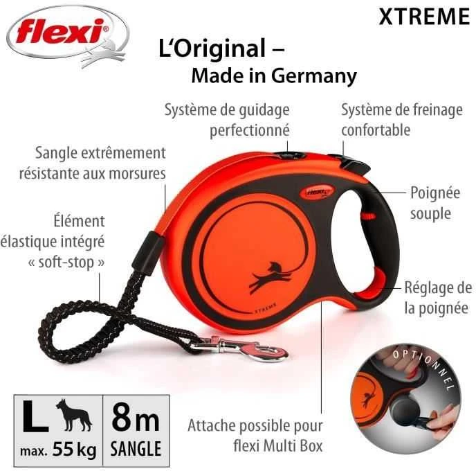 Trixie Flexi Xtreme šunų pavadėlis, L, iki 55 kg, 8 m, oranžinis