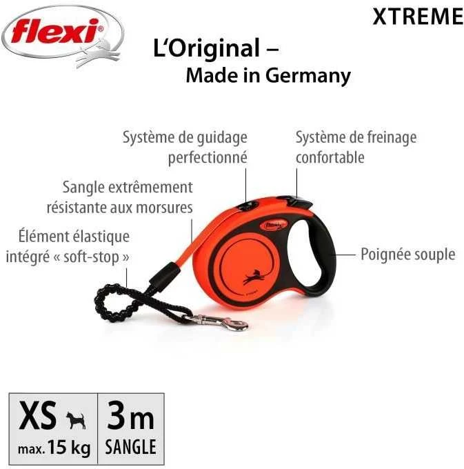 Trixie Flexi Xtreme šunų pavadėlis, XS, iki 15 kg, 3 m, oranžinis