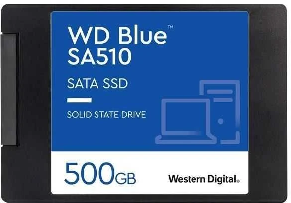 WD Mėlyna SA510 SSD 500GB SATA III 6Gb/s korpuse, 2.5" 7mm vidinėje dalyje, vienoje pakuotėje, maitinamas „SANDISK“