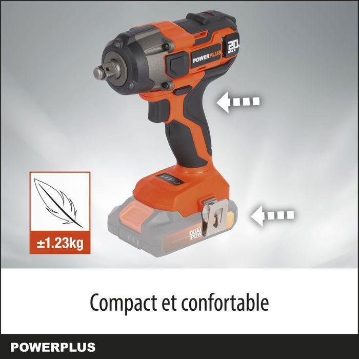 POWERPLUS Belaidis smūgio varžtas 20v 220nm + kintamas sukimo momentas - Dual Power Powdp20150 - Pristatomas be akumuliatoriaus ar įkroviklio
