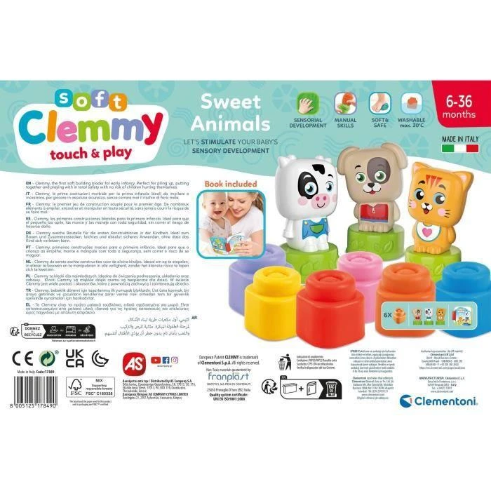 Clementoni kaladėlės Soft Clemmy su knygute "Sweet Animals"