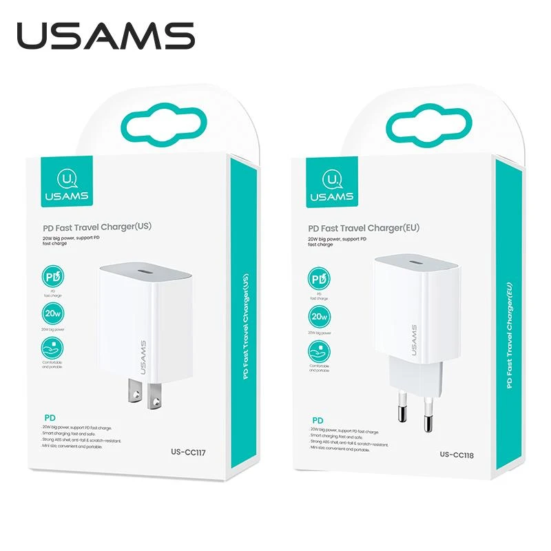 USAMS kelioninis įkroviklis 20W USB-C PD, Baltas