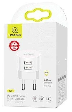 Usams kelioninis USB įkroviklis + lightning laidas , Baltas