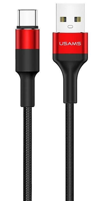 USAMS U5 USB-C 2A krovimo ir informacijos perdavimo laidas, Juoda/Raudona