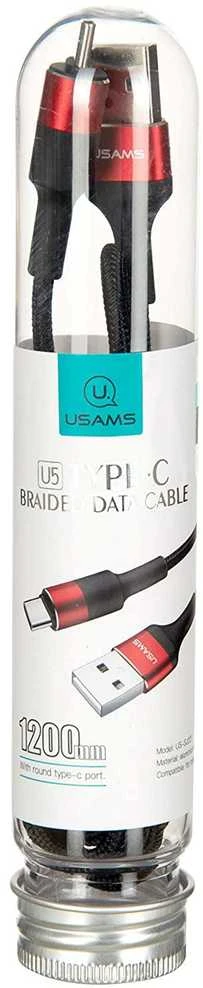 USAMS U5 USB-C 2A krovimo ir informacijos perdavimo laidas, Juoda/Raudona