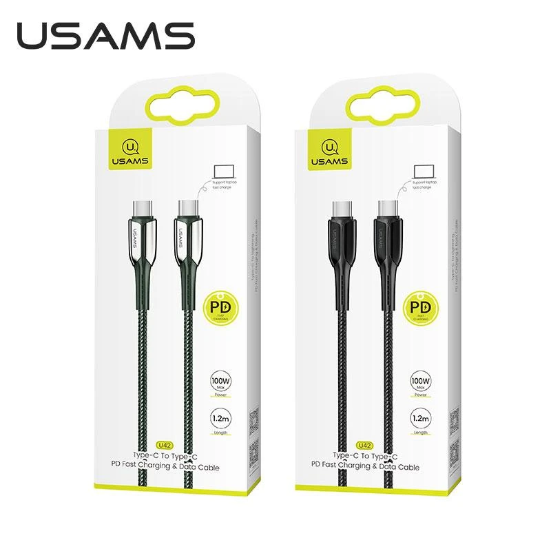 Usams U43 USB-C į USB-C greito įkrovimo laidas 100W, Juodas