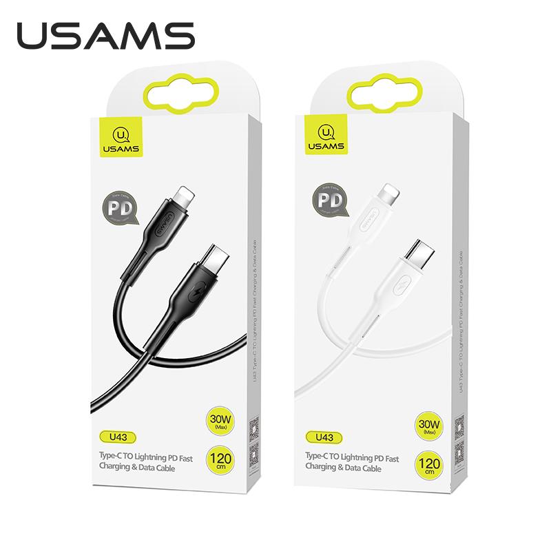 USAMS U43 USB-C į lightning greito įkrovimo laidas 30W, Juodas