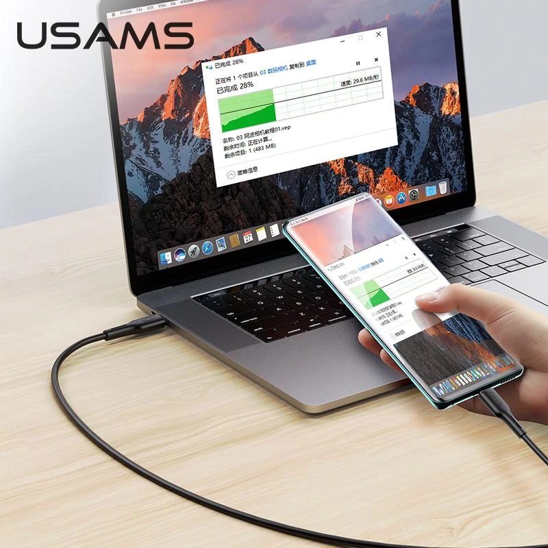 Usams U43 USB-C į USB-C greito įkrovimo laidas 100W, Juodas