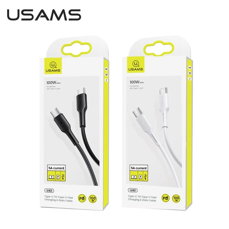 Usams U43 USB-C į USB-C greito įkrovimo laidas 100W, Juodas