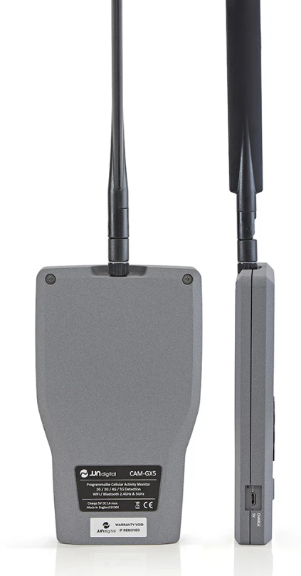 CAM-GX5 5G mobiliųjų telefonų ir sekimo įrenginių detektorius su 2.4 ir 5 GHz „Wi-Fi“ bei „Bluetooth“ signalų aptikimu ir pasauline aprėptimi