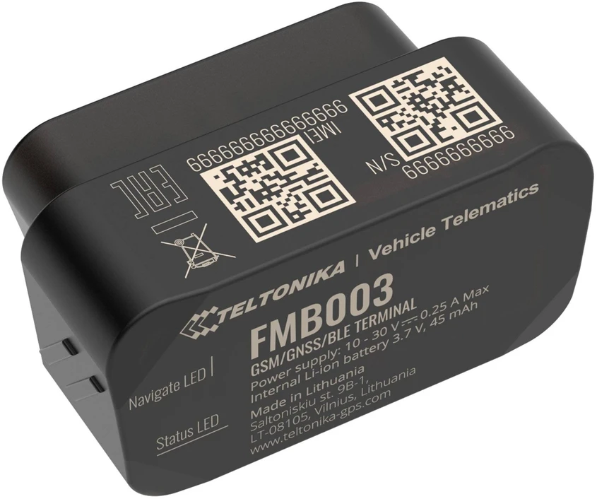 FMB003 2G TELTONIKA OBD GPS SEKLYS, Serveris : Nepridėti, SIM kortelė: Nepridėti