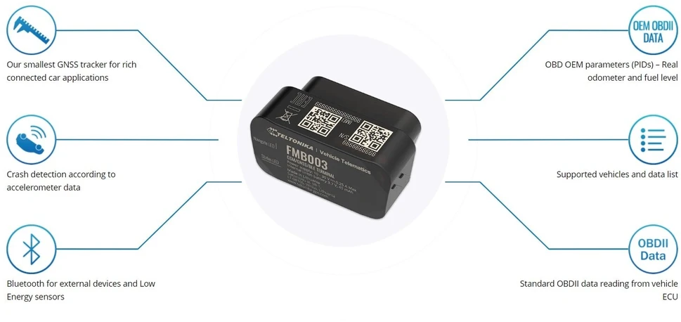 FMB003 2G TELTONIKA OBD GPS SEKLYS, Serveris : Nepridėti, SIM kortelė: Nepridėti