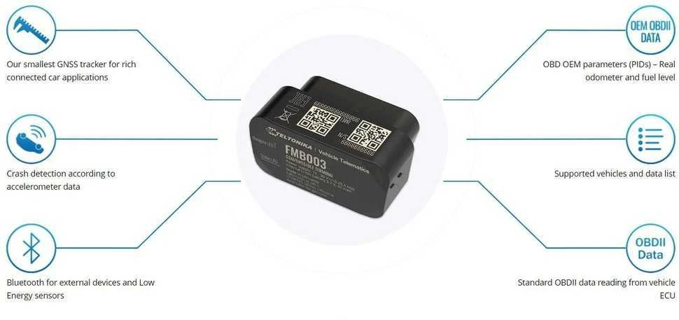 FMB003 2G TELTONIKA OBD GPS SEKLYS, Serveris : Serveris (metinis mokestis) +12 Eur, SIM kortelė: Nepridėti