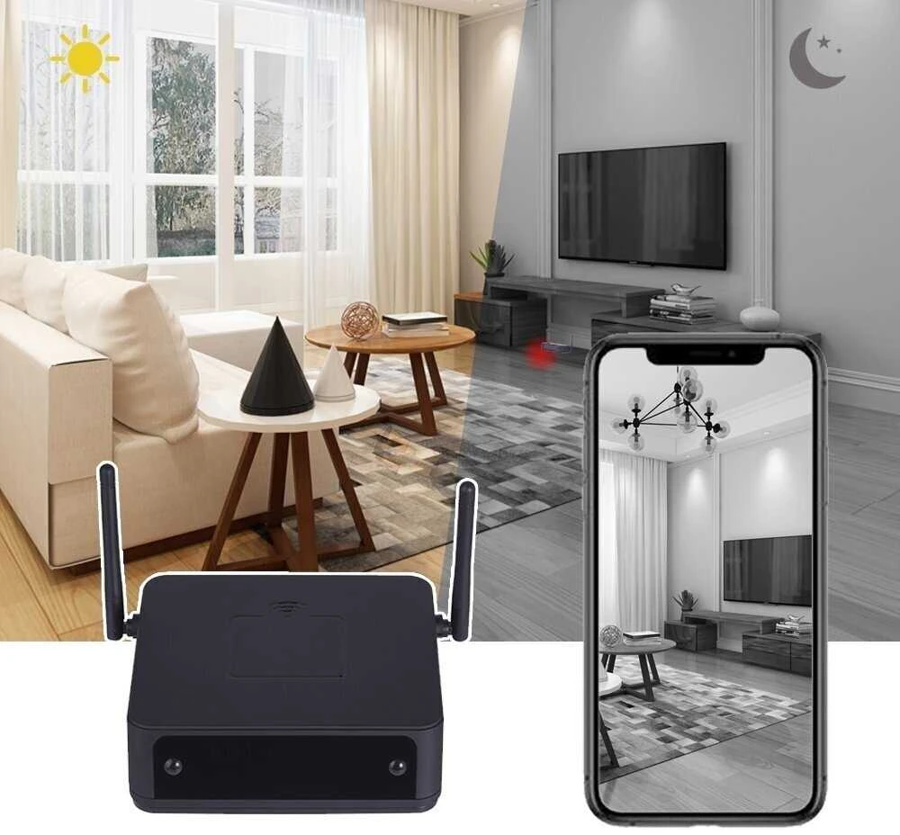 Maršrutizatoriaus imitacija LONG su Wifi kamera, Atminties kortelės talpa: Nepridėti atminties kortelės, Papildomos baterijos 2 vnt.: Papildomos baterijos 2 vnt. (+12 Eur)
