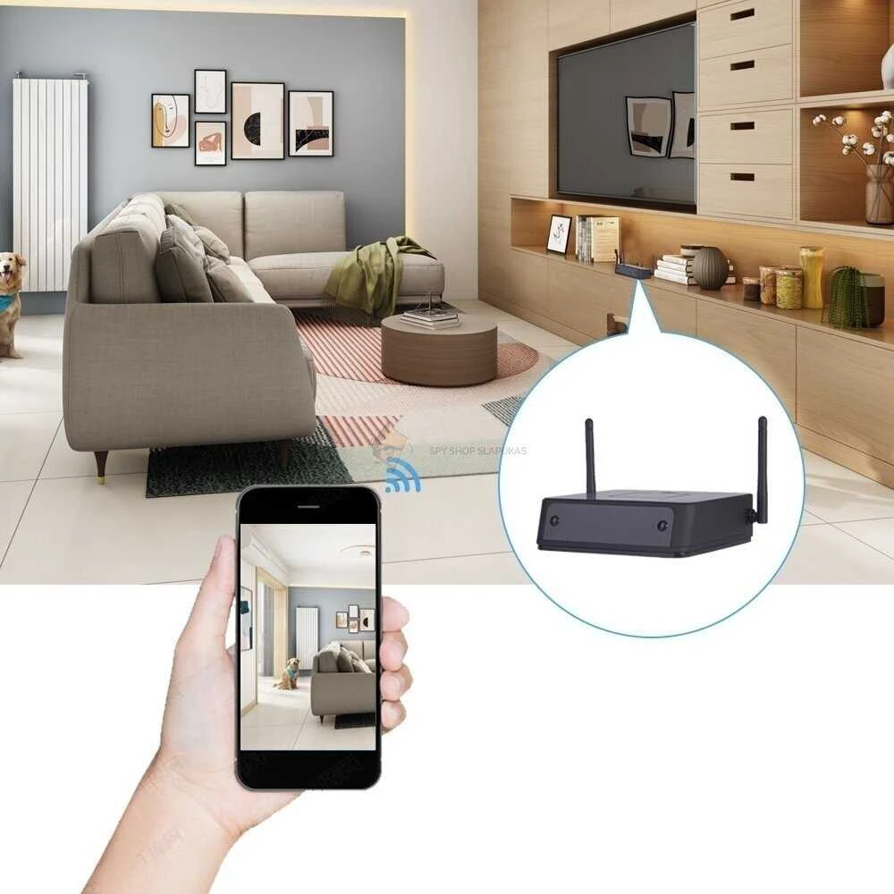 Maršrutizatoriaus imitacija LONG su Wifi kamera, Atminties kortelės talpa: Nepridėti atminties kortelės, Papildomos baterijos 2 vnt.: Papildomos baterijos 2 vnt. (+12 Eur)