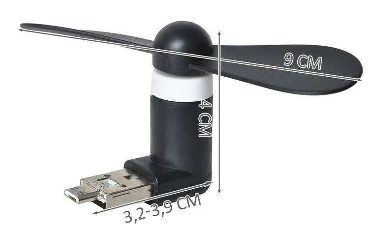 Iso Trade Ventiliatorius 2in1 USB/microUSB juodos spalvos