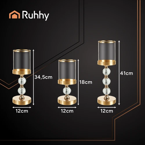 Candlestick - lantern set 3 pcs auksinis Ruhhy 26487