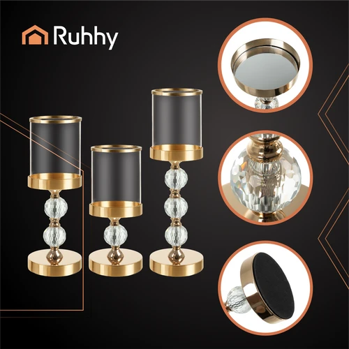 Candlestick - lantern set 3 pcs auksinis Ruhhy 26487