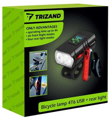 Trizand 4T6 USB dviračio žibintas + galinis žibintas 23677