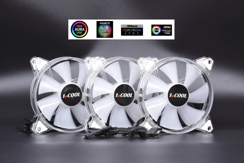 1stCOOL AURA EVO CRYSTAL ventiliatorių rinkinys su RGB logotipais