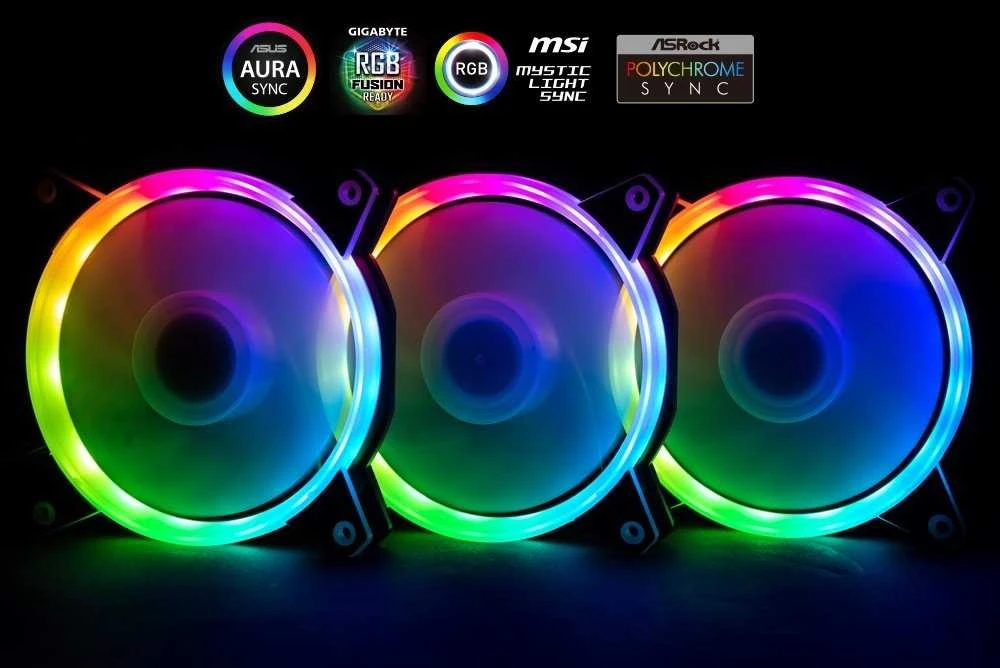 1stCOOL AURA EVO F12 ARGB ventiliatorių trio su RGB palaikymu
