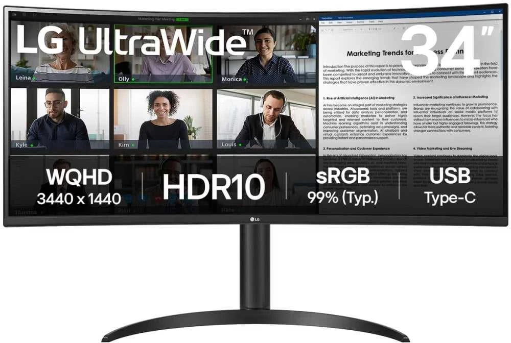 Monitorius LG | 34WR55QK-B | 34 " | VA | 21:9 | 100 Hz | 5 ms | 3440 x 1440 pikselių | 300 cd/m² | HDMI jungtys quantity 2 | Garantija 24 mėn.